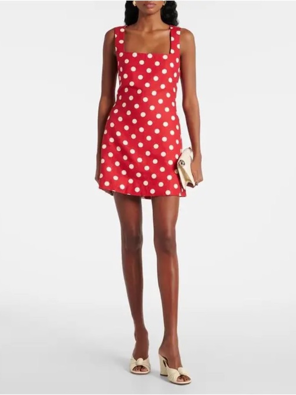POSSE Alice Polka-Dot Square Neck Red Linen Mini Dress Size XXS